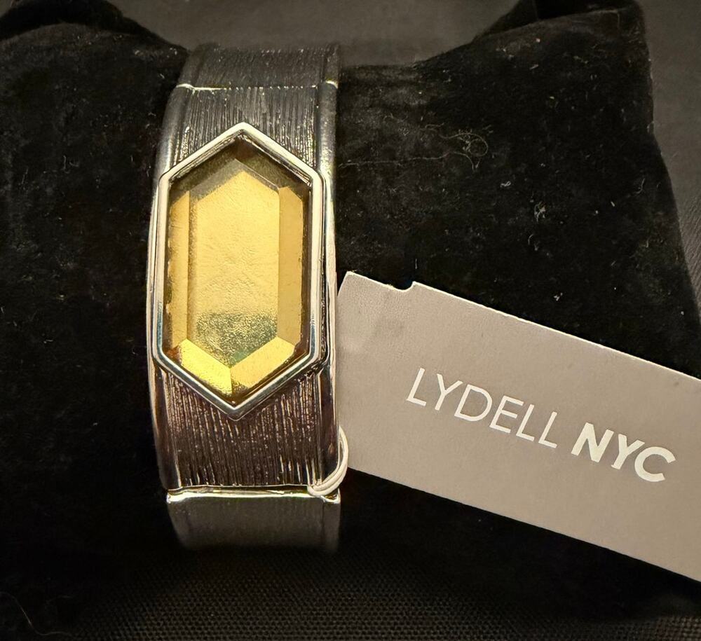 New with Tags Lydell NYC Silver-Tone Stretch Cuff Bracelet Gold Hexagonal Stone